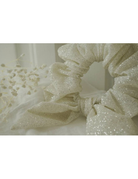 Chouchou Noeud Princess Pailleté Blanc