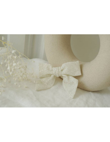 hair clip bow kids Pretty Glitter White