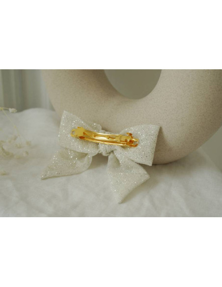 Barrette Noeud Enfant Pretty Pailleté Blanc