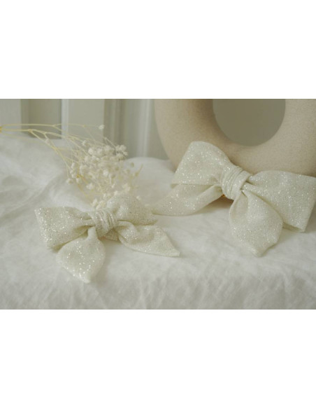 Barrette Noeud Enfant Pretty Pailleté Blanc