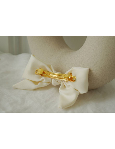 Barrette Noeud Enfant Honey Satin Écru