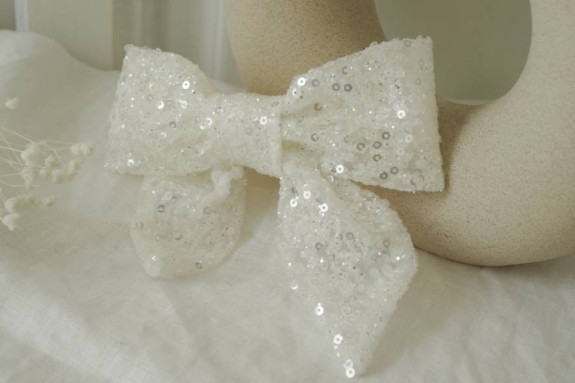 hair clip bow Lovely Sequins Blancs