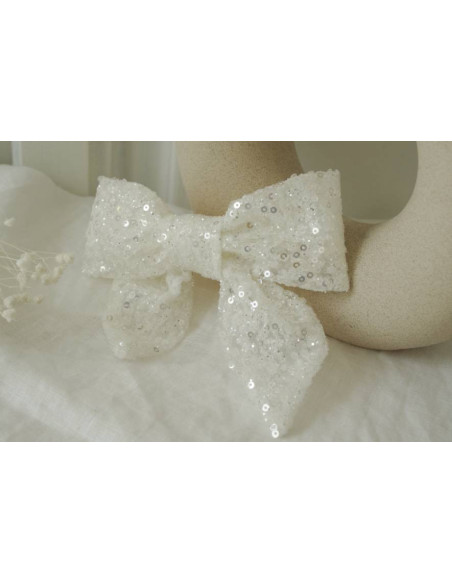 Barrette Noeud Lovely Sequins Blancs