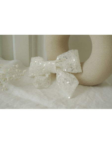 Barrette Noeud Lovely Sequins Blancs