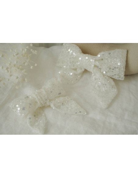 Barrette Noeud Enfant Babe Sequins Blancs