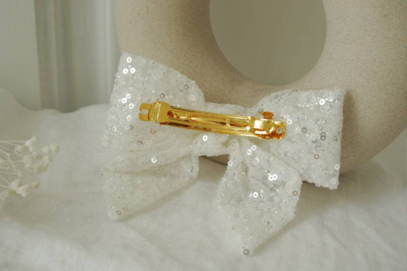 Barrette Noeud Enfant Babe Sequins Blancs