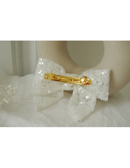 Barrette Noeud Enfant Babe Sequins Blancs