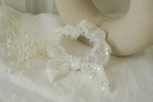 scrunchie bow kids Heart Sequins Blancs