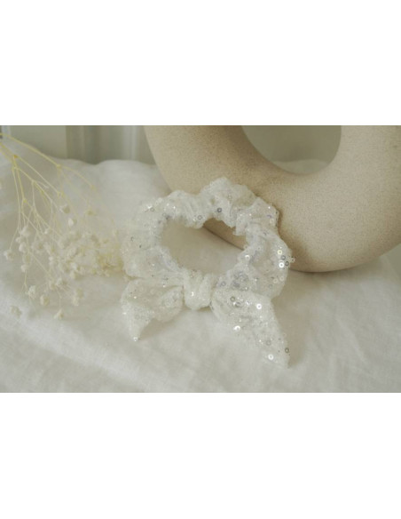 scrunchie bow kids Heart Sequins Blancs