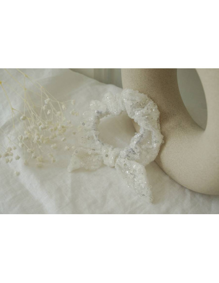 scrunchie bow kids Heart Sequins Blancs