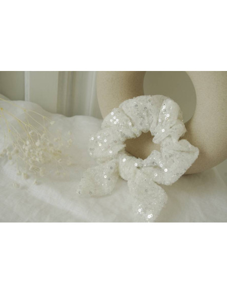 Chouchou Noeud Queen Sequins Blancs