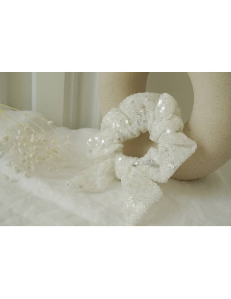 scrunchie bow Queen Sequins Blancs