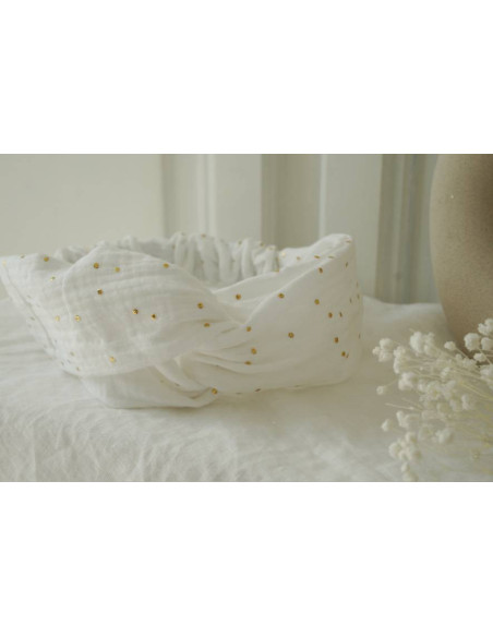 headband Lina White with gold polka dots