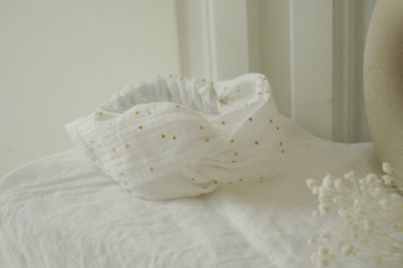 headband Lina White with gold polka dots