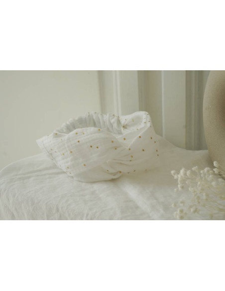 headband Lina White with gold polka dots
