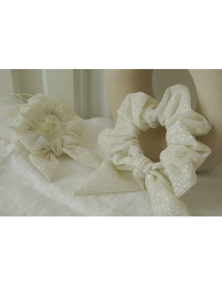 Chouchou Noeud Princess Pailleté Blanc