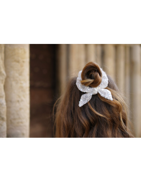 scrunchie bow kids Heart Sequins Blancs