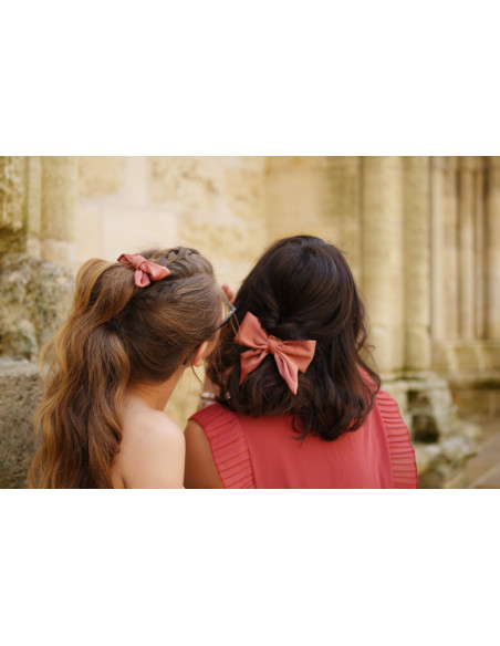 Barrette Noeud Amore Satin Rose Terracotta
