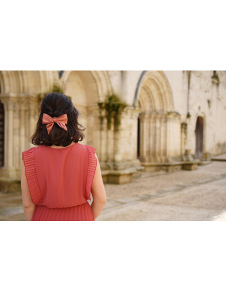 Barrette Noeud Amore Satin Rose Terracotta