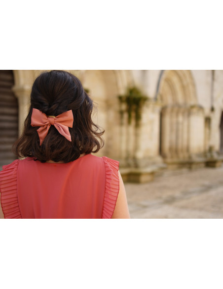 Barrette Noeud Amore Satin Rose Terracotta