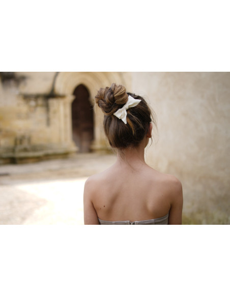 Barrette Noeud Enfant Honey Satin Écru