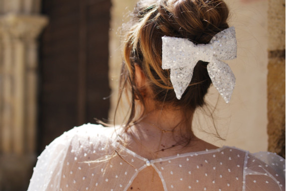 Barrette Noeud Lovely Sequins Blancs