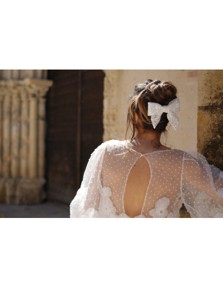 Barrette Noeud Lovely Sequins Blancs