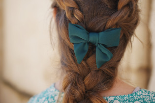hair clip bow kids Honey Satin Emerald Green 2