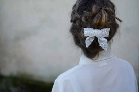 Barrette Noeud Enfant Babe Sequins Blancs