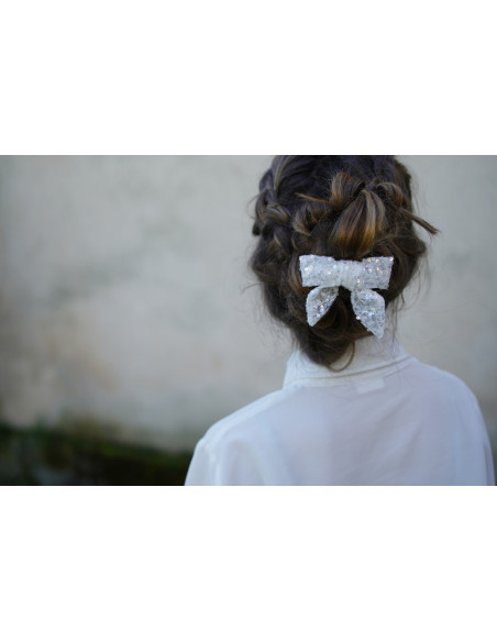 Barrette Noeud Enfant Babe Sequins Blancs