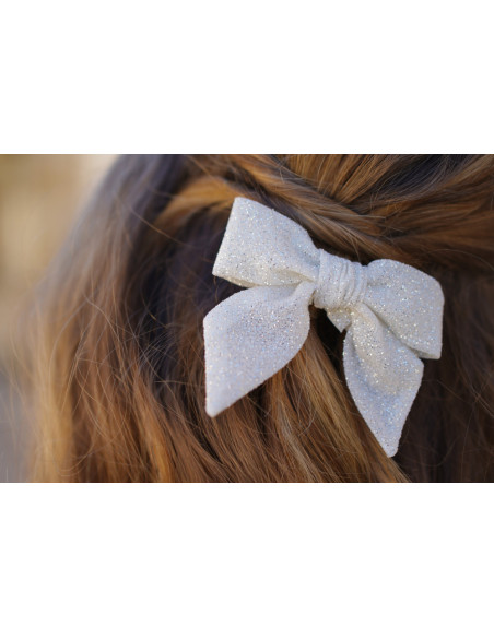 Barrette Noeud Enfant Pretty Pailleté Blanc