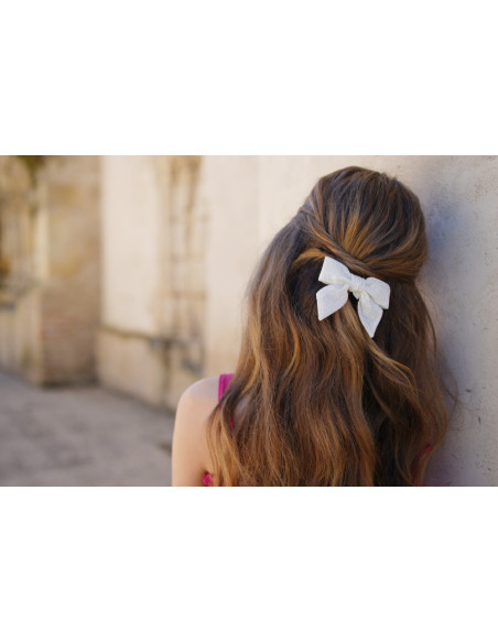 Barrette Noeud Enfant Pretty Pailleté Blanc
