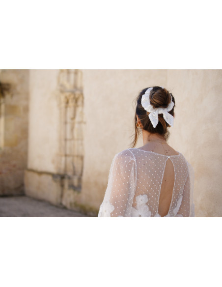 Chouchou Noeud Queen Sequins Blancs