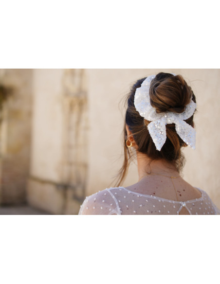 Chouchou Noeud Queen Sequins Blancs