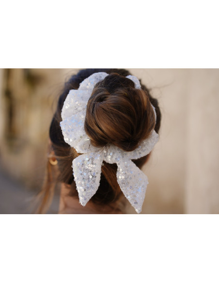 Chouchou Noeud Queen Sequins Blancs