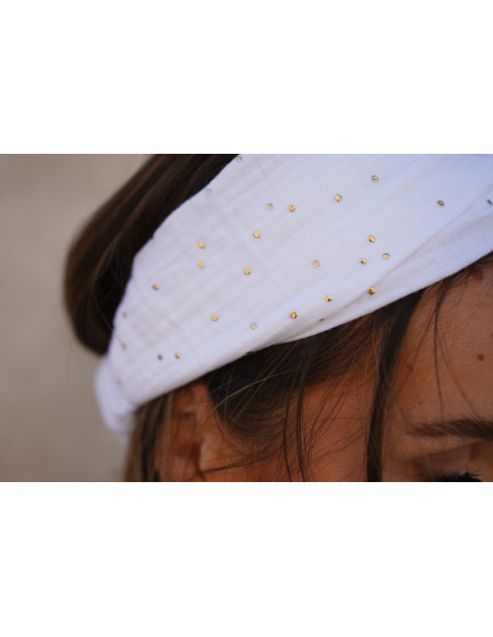 headband Lina White with gold polka dots