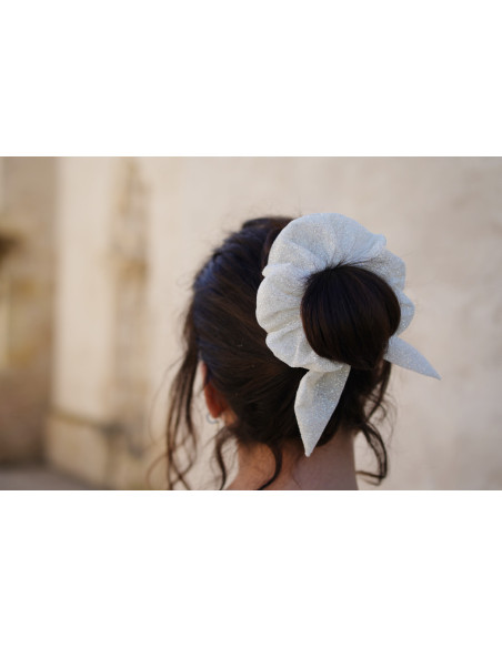 Chouchou Noeud Princess Pailleté Blanc