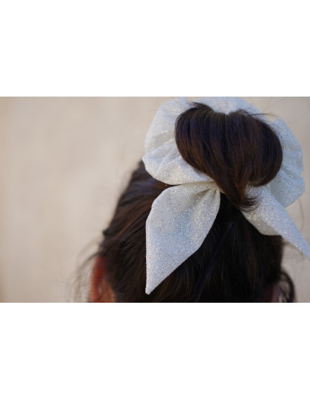 Chouchou Noeud Princess Pailleté Blanc