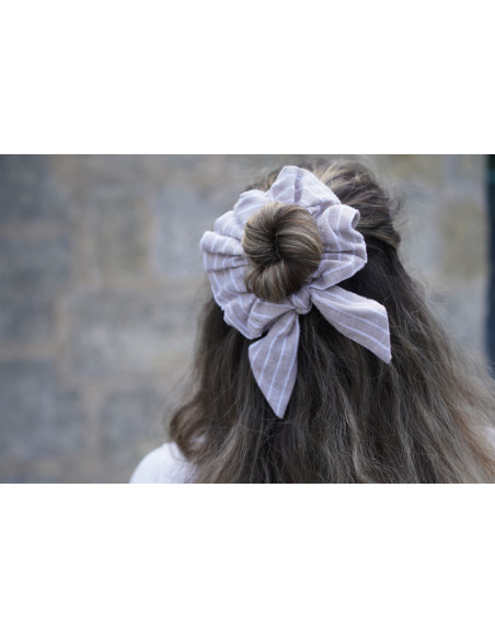 scrunchie bow Romane Beige Striped White