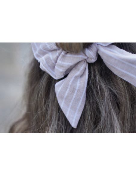 scrunchie bow Romane Beige Striped White