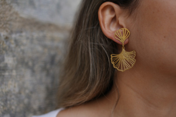 Boucles d'Oreilles Wanda Feuille de Gypso Doré
