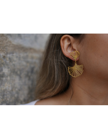 Boucles d'Oreilles Wanda Feuille de Gypso Doré