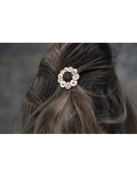 Barrette Anaïs Ronde Dorée à strass colorés