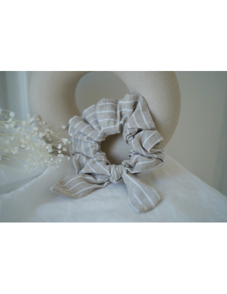 scrunchie bow Romane Beige Striped White