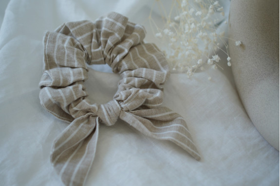 scrunchie bow Romane Beige Striped White