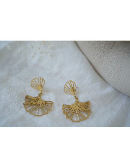 Boucles d'Oreilles Wanda Feuille de Gypso Doré