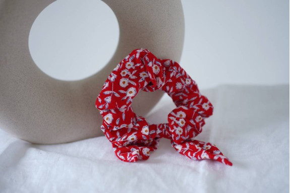 Chouchou Noeud Enfant Mia Fleuri Rouge et Blanc