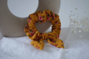 scrunchie bow kids Lana Gaze de coton Fleuri Jaune Moutarde