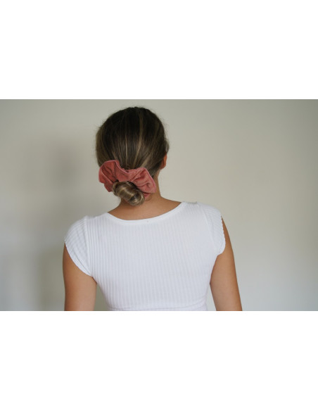 Chouchou Gaby Velours Côtelé Rose Ancien