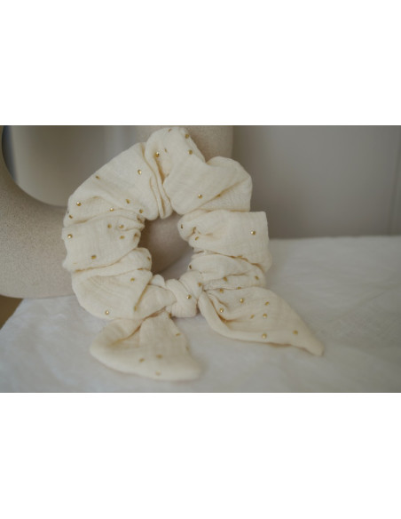 scrunchie bow Ivy Ecru with Gold Polka Dots